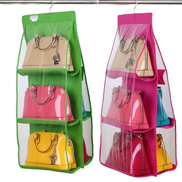 Home - 6-Pocket Large Capacity Hanging Storage And Purse Organizer - Assorted Colours