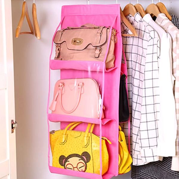Home - 6-Pocket Large Capacity Hanging Storage And Purse Organizer - Assorted Colours