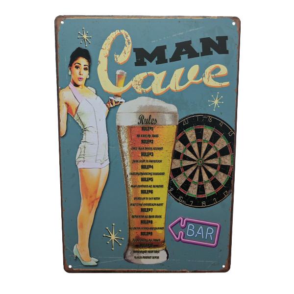 Home - "Man Cave" Rules Vintage Collectible Metal Wall Decor Sign