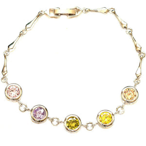 Jewellery - Multicolor Cubic Zirconia Lady's Link Chain Bracelet Bangle