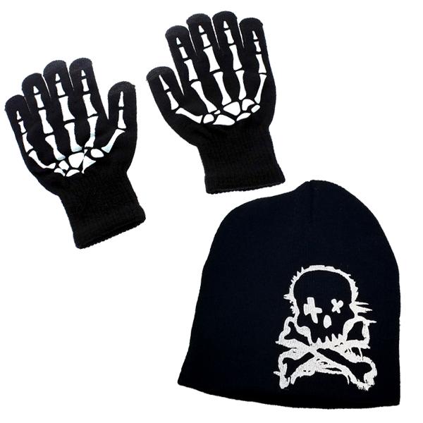 Kids - Kids' Winter Skull & Crossbones Knit Beanie And Gloves Set