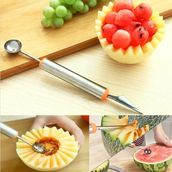 Kitchen - 2-In-1 Stainless Steel Melon Ball Scooper & Carving Knife