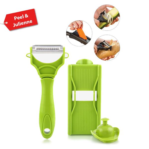 Kitchen - Dual-Blade Julienne Peeler With Bonus Mandolin & Safety Holder