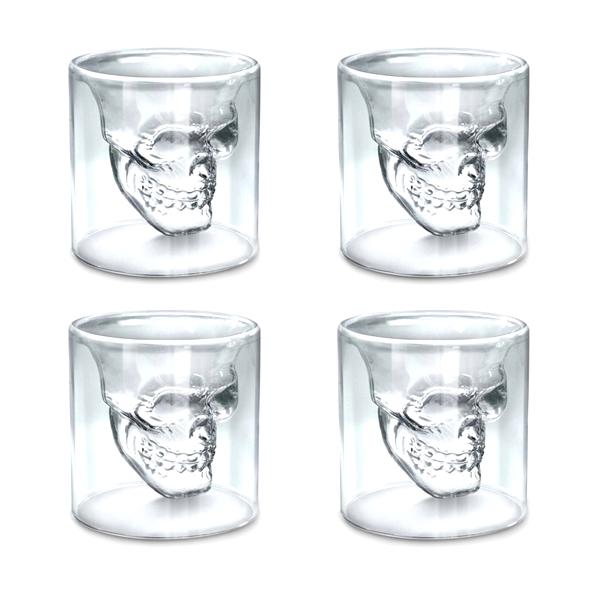 Kitchen - Set Of 4: Doomed Double-Walled Crystal Skull Shot Glasses