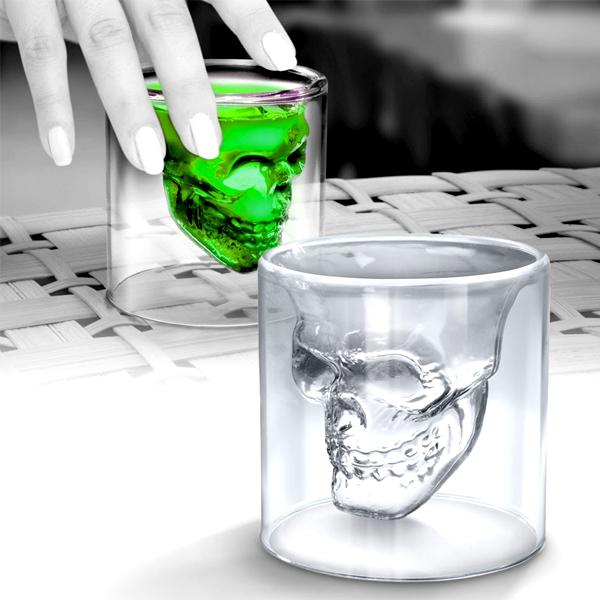 Kitchen - Set Of 4: Doomed Double-Walled Crystal Skull Shot Glasses