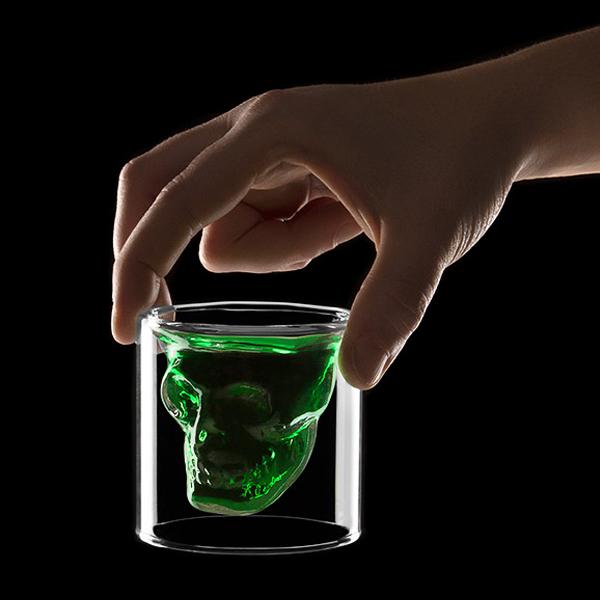 Kitchen - Set Of 4: Doomed Double-Walled Crystal Skull Shot Glasses