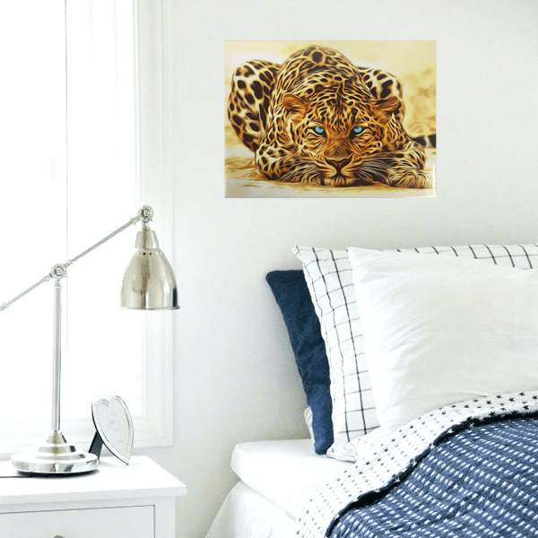 "Blue Eyed Leopard" Metal Wall Decor Art With Pre-Drilled Holes