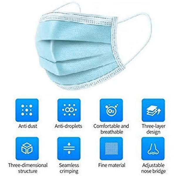 50 Pieces Hypoallergenic Disposable Face Masks - 98% Bacterial Filtration Efficiency