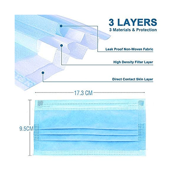 50 Pieces Hypoallergenic Disposable Face Masks - 98% Bacterial Filtration Efficiency