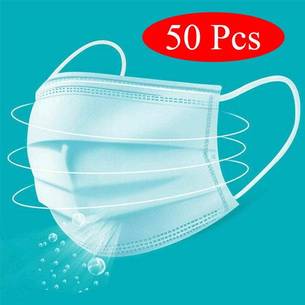 50 Pieces Hypoallergenic Disposable Face Masks - 98% Bacterial Filtration Efficiency