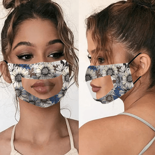 2 Pack: Cotton Fashion Mask with Clear Mouth Panel