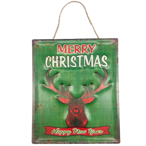 "Merry Christmas and A Happy New Year" Reindeer Metal Sign Holiday Decor Piece
