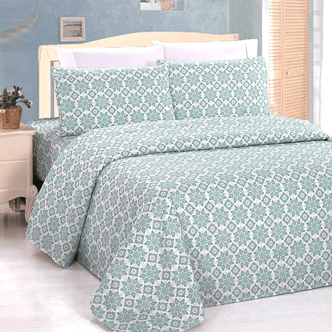 Silky Plush Bamboo Bed Sheet Set - Geometrical Pattern In Green