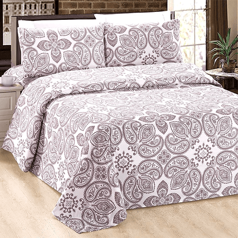 Silky Plush Bamboo Bed Sheet Set - Taupe Paisley