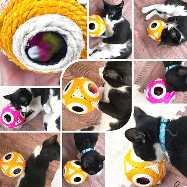 2 Pack: Cat Toy Feather Sisal Scratcher Rattle Balls