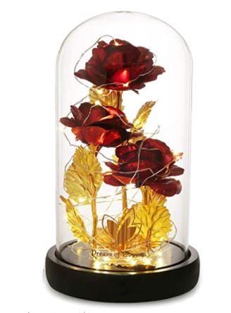 3 Roses LED Light In Glass Dome - 5 Colours