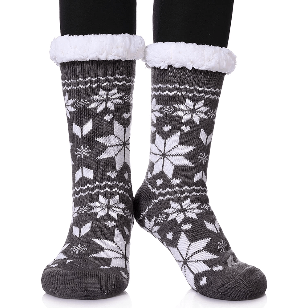 Women's Snowflake Thick Fur Lined Slipper Socks