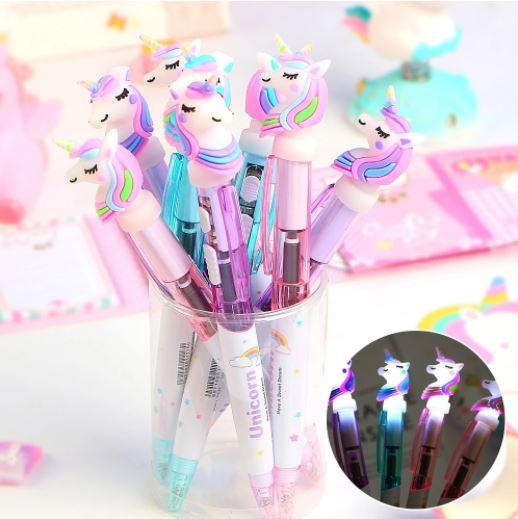 Lighting Rainbow Unicorn Pen - Set of 4