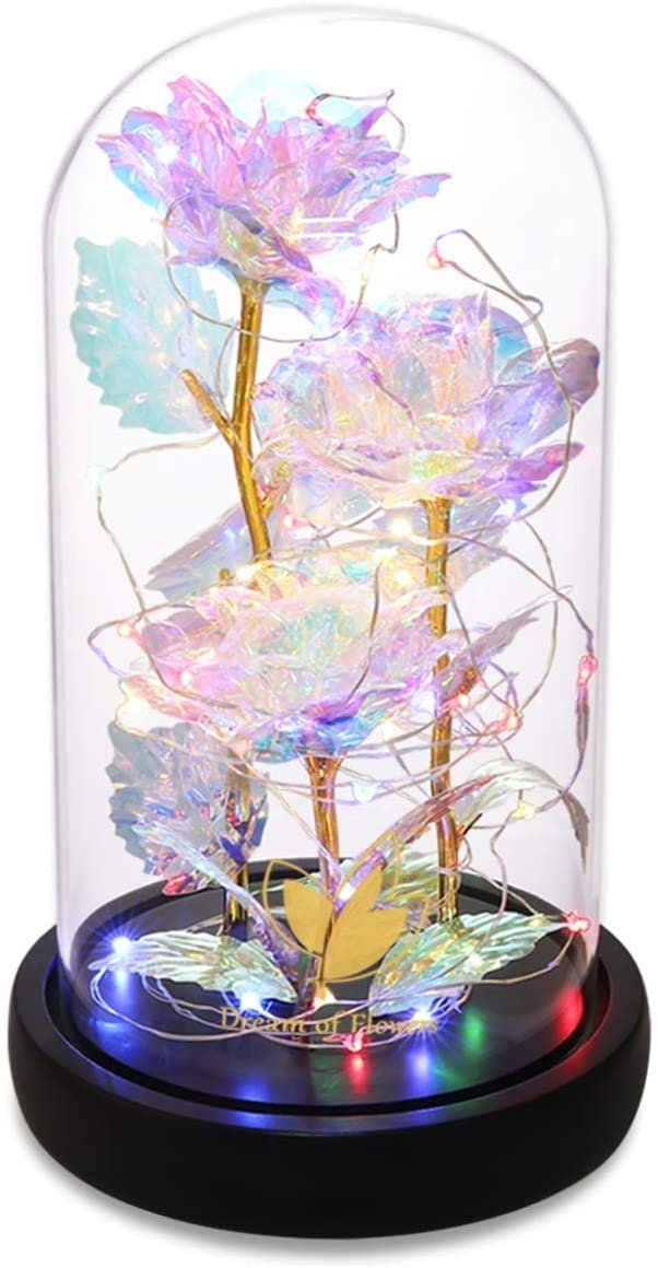 3 Roses LED Light In Glass Dome - 5 Colours